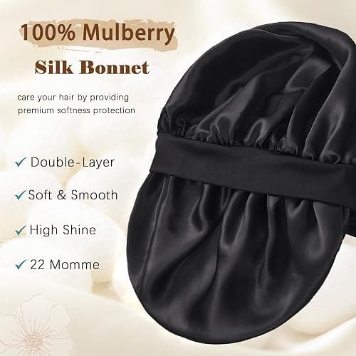 choshion 100% Mulberry Silk Bonnet for Sleeping Women,Pure Real Silk Bonnet | Hair Bonnets with Tie + Scrunchie, Large Cute Adjustable Double Layer, Anti-frizz Sleep Cap for Curly Hair Braids Long Hair thumbnail 7
