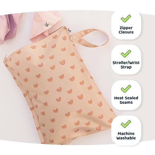 Tiny Twinkle Mess-proof Wet Bags 2 Pack Waterproof and Washable Bag for Travel storage, Stroller, Daycare, Baby Diapers, Yoga, Beach, Pool, Wet Toddler Swimsuits (Pink, Brown Checkers) - Pink, Brown Checkers thumbnail 6