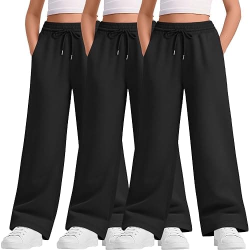 LessonZoo Teen Girls Sweatpants Wide Leg Drawstring Lounge Pants Straight Leg Athletic Trousers with Pockets Size 5-14 - Image 1