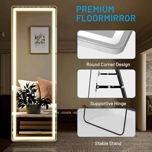 NEWBULIG Full Length Mirror with Stand 21"×64", LED Light Floor Standing with 3 Color Lighting for Bedroom Body Hanging Modern Simple Home Decor Wall Living Room Cloakroom thumbnail 5