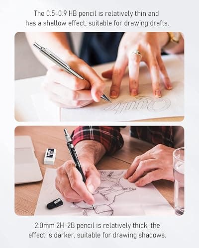 Nicpro 6PCS Art Mechanical Pencil Set, 3PCS Metal Drafting Pencil 0.5 mm & 0.7 mm & 0.9 mm & 3PCS 2mm Graphite Lead Holder (2B HB 2H) For Writing, Sketching Drawing With Lead Refills Case thumbnail 4