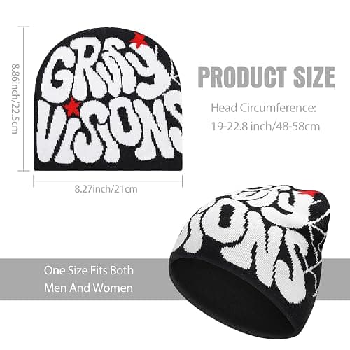 Supaico Men Women Y2K Beanies Gothic Graphic Knitted Hat Winter Warm Beanies Casual Outdoor Skull Cap - Black White Gv - Beanie thumbnail 2