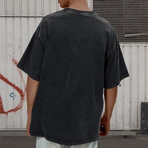 Pairxily Oversized Mens Graphic Tees Bat Print Vintage Shirt Streetwear Acid Wash Cotton Tshirt Baggy Y2k Short Sleeve Tops thumbnail 4