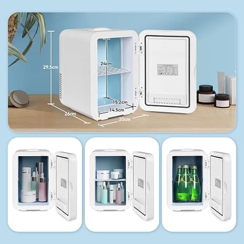 YU YUSING Mini Kühlschrank mit LED Spiegel 8 Liter, Kosmetik Kühlschrank mit LED Licht Make-Up Spiegel, 12V/220V Retro Klein Skincare Fridge Kühl/Heizfunktion für Autos Büros Schlafzimmer Schlafsäle thumbnail 3