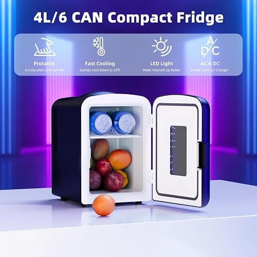 Antarctic Star Mini Compact Refrigerator with Gaming Light, 4L Capacity/6 Cans Portable Mini Fridge, for Bedroom,Car,Office and Dorm, Small Cooler for Cosmetics, Beverage and Food, Black thumbnail 3
