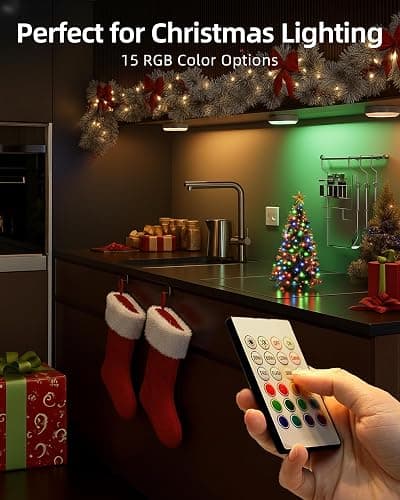 EZVALO Under Cabinet Lighting with Charging Station,1000mAh Rechargeable Puck Lights with Remote, 3 Color Temps & 12 RGB Closet Lights, Dimmable Motion Sensor Lights for Shelf, Kitchen (6 Packs) thumbnail 6