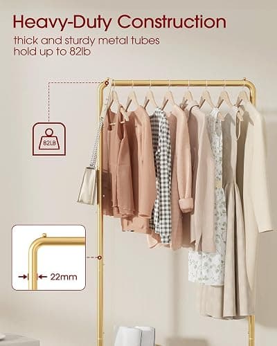 Sakugi Clothes Rack - Clothing Rack with Storage Mesh Shelf & Casters, Heavy-Duty Metal Clothing Rack for Hanging Clothes, Dresses, Coats, Large Load Capacity, Easy Assembly, Gold, 28.0"x16.9"x59.0" thumbnail 4