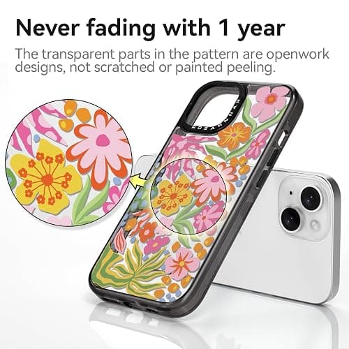 Rosarnnah Compatible for iPhone 13 Case Cute Aesthetic - Durable Shockproof 6.6 ft Drop Impact Phone Case Cover with Funny Fashion Passion Flower 6.1" Black thumbnail 4