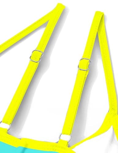 TyeSmo Girls Swimsuit One Piece Bathing Suit Color Block Strap Swimwear Drawstring Swimsuits for Teens 9-16Y with Padded thumbnail 7
