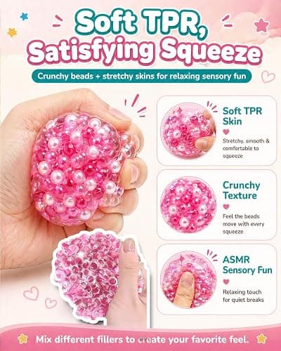 DIY Stress Ball Making Kit, Squishy Maker Kit with 15 TPR Ball Skins, 8 Types of Fillers, Air Pump Vacuum Tool & 20 Cable Ties, Make Your Own Squishies for ASMR Anxiety Relief Sensory Fidget Toys thumbnail 6
