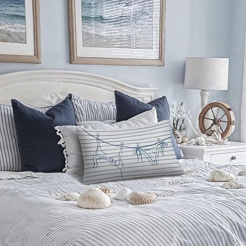 Lacama Coastal Throw Pillow Cover 12x20, Coastal Room Decor, Blue Dorm Decor, Preppy Bikini Prints Decorative Throw Pillow Covers Pillowcases for Couch Bed Girly Room Bedroom Dorm thumbnail 4