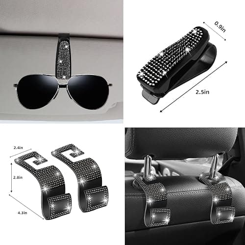 NBTEPEM 27 PCs Black Bling Car Accessories Set for Women, Steering Wheel Covers Universal Fit 15 Inch, Bling License Plate Frame, Bling Phone Holder, Bling Car Coasters (Black Diamond) thumbnail 9