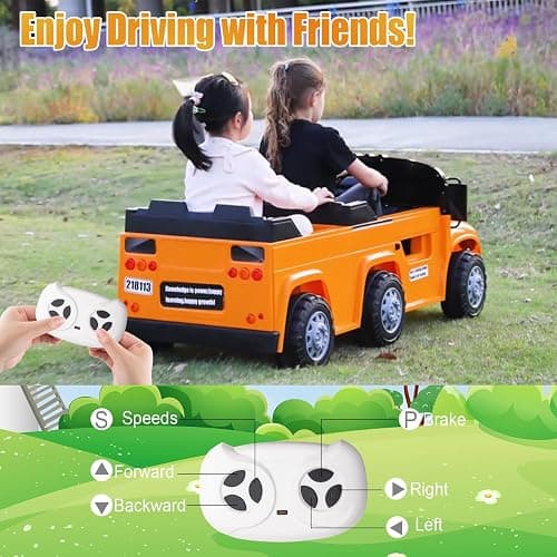 POSTACK 24V Kids Ride on School Bus, 2 Seater Ride on Car with Remote Control, Battery Powered Cars for Kids Boys Girls, Electric Ride on Toy with Microphone, Music, Yellow thumbnail 5