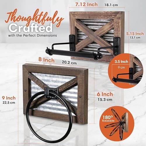 Autumn Alley Farmhouse Toilet Paper Holder and Rustic Towel Holder Set, Wall Mount, Rustic Wall Toilet Paper Holder and Bathroom Hand Towel Holder Decor, Wooden Brown thumbnail 3