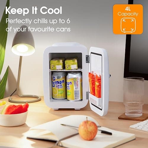Abode White Mini Fridge A4CLR201W 4L/6 Can Portable Thermoelectric Mini Cooler & Warmer for Drinks, Cosmetics/Makeup/Skincare, AC/DC Power, Retro Style, For Bedroom, Home, Caravan, Car thumbnail 9