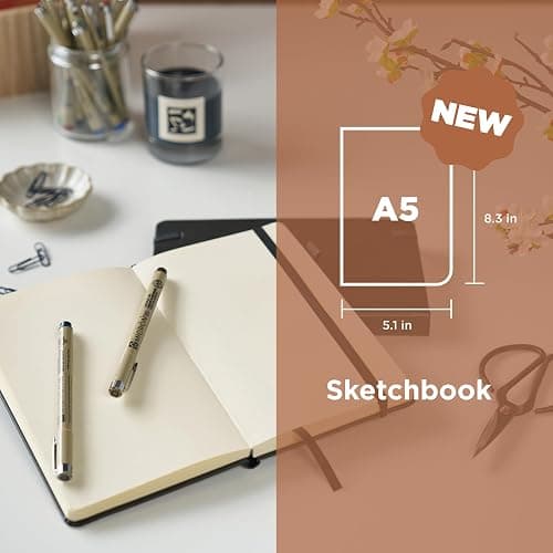Sakura Sketchbook A5, Hardcover, 160 Pages, 5.1 x 8.3", Black, Cream Paper | Drawing Sketchbook for Visual Journaling & Illustration, 140 GSM Paper, Hardcover, Effortless Sketching thumbnail 2
