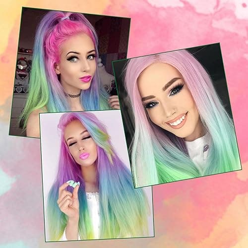AGPTEK 27.5 Inch Long Rainbow Wig for Women Halloween Cosplay - Vibrant Rainbow Shades Perfect for Halloween and Cosplay Characters - Long Straight Wig thumbnail 7