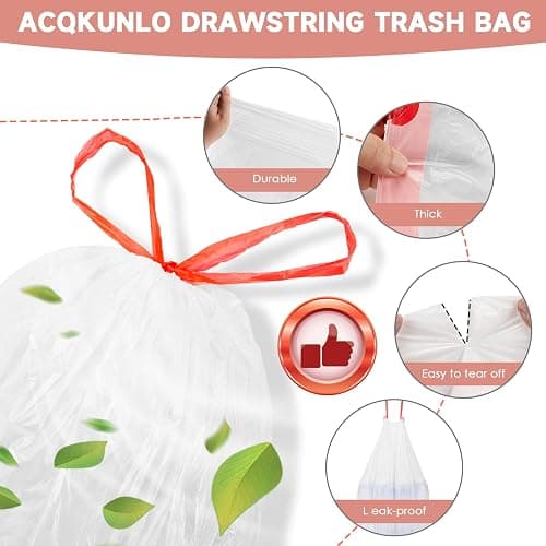 2 Gallon Small Trash-Bags Drawstring Bathroom - White Mini Garbage Bags 60 Count Plastic Unscented 7.5L Tiny Waste Basket Liners Kitchen Office Car Strong Thick Bulk Magesh thumbnail 5