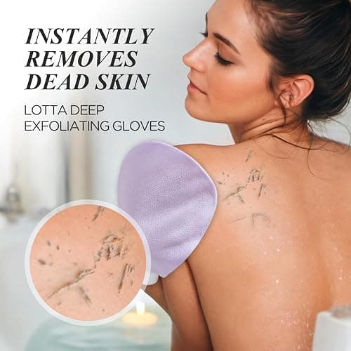 LOTTA Exfoliating Gloves 2Pcs Deep Exfoliation Mitt of 150D Shower Body Scrub Exfoliant Scrubber Glove Skin for Cleanse Dead or Dry Skin 100% Viscose Fiber Suitable for Men and Women thumbnail 3