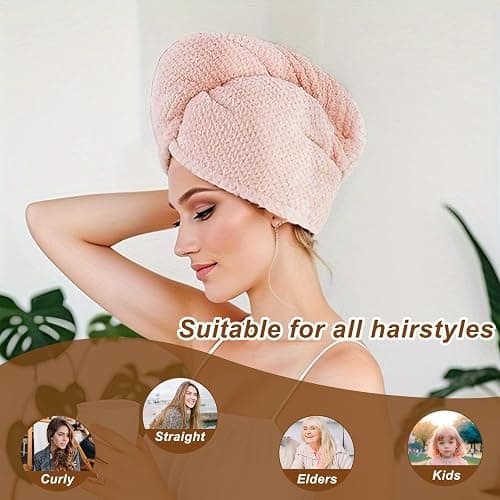 Kldnkig Soft Microfiber Hair Drying Towel Wrap, 5 Pack Elastic Hair Turbans for Fast Drying, Ideal for Women, Curly Wet Hair thumbnail 2