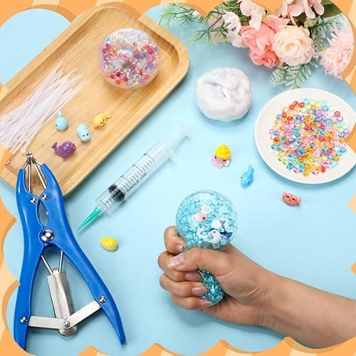 Tasdurian 12 Set DIY Making Kit, Macaron Color, Ocean | Milky Blank Stress Ball DIY Kit, Crunchy Stress Ball, Make Your Own Squeeze Kit Gift, 12 Skin Empty Squeeze Balls,Fill Bead thumbnail 2