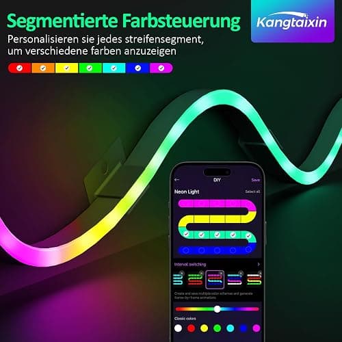 Kangtaixin 3.3FT/1M LED Neon Rope Lights, RGB LED Strip Lights App Control, Music Syncing, LED Neon Lights Strip Flexible DIY Design for Bedroom, Living, Gaming, Kitchen, Indoor, Party Decoration thumbnail 2