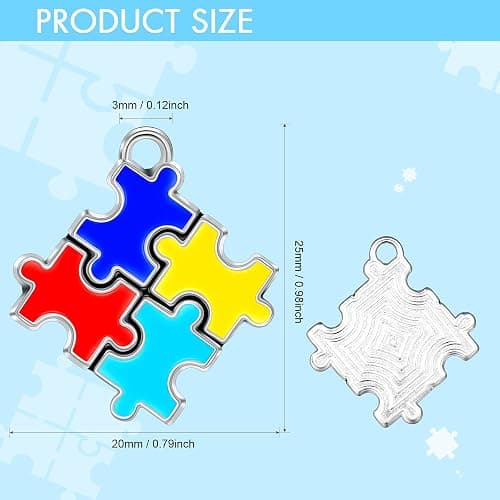 Hicarer 48 Pieces Autism Charms Pendants with 48 Pieces Semi-opening Rings for Puzzle Jewellery Key Chain Necklace Bracelet Earring Crafts Making Supplies thumbnail 7