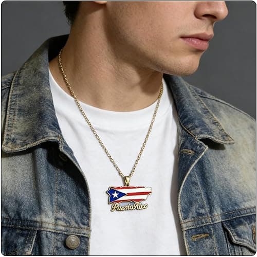 Fusamk Fashion Stainless Steel Puerto Rico Map Pendant Country Flag Pattern Necklace thumbnail 7