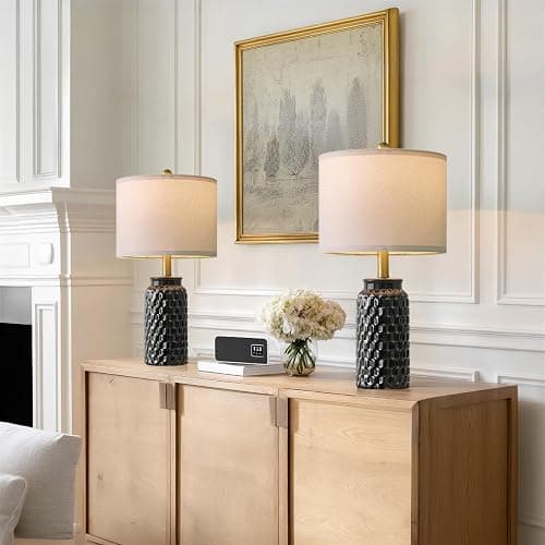 USumkky 20.5" Black Modern Ceramic Bedside Lamp Set of 2 for Bedroom Decor Farmhouse Table Lamp for Living Room Office Dorm thumbnail 6