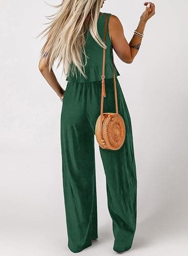 Dokotoo Pants Sets Women 2 Piece Outfits Sleeveless Round Neck Tank Tops Matching Sets for Women Elastic Waist Wide Leg thumbnail 2