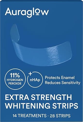 Auraglow Extra Strength Teeth Whitening Strips, Strong Whitening Strips, 14 Whitening Treatments, 11% Hydrogen Peroxide with Nano Hydroxyapatite to Reduce Sensitivity & Protect Enamel, 28 Strips, Mint - Image 1