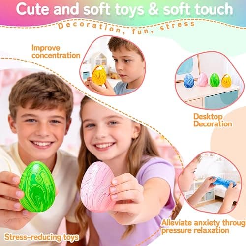 4Pack Easter Eggs Squishy Fidget Toys Squeeze Toys for Kids Girls Boys Colorful Marbled Squishy Balls Stress Balls Easter Egg Fillers Stress Relief Sensory Toys Anxiety Relief thumbnail 6