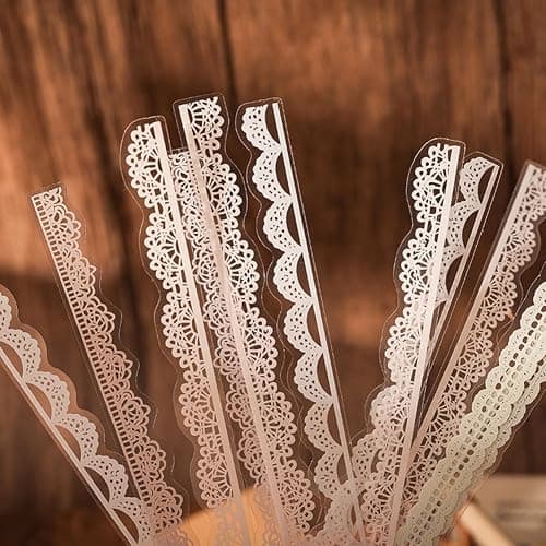 Obujopal 40 Pcs Transparent Lace PET Stickers for Scrapbooking Junk Journal Card Making Collage Diary Planner Notebook Letter Photo Album Craft Project Decoration, 5 Patterns (Brown) - Image 1