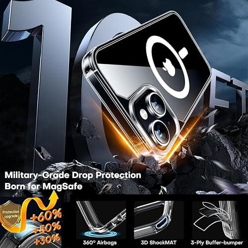 TAURI für iPhone 15 Hülle 6,1" mit Panzer Schutz Glas Folie, Kompatibel mit MagSafe, Schutz nach Militärstandard, [Anti-Vergilbung] Stoßfest Magnetisch Handyhülle - Durchsichtig thumbnail 2