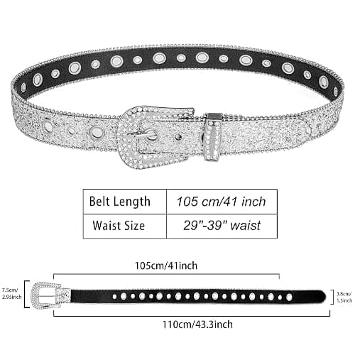 Women Men Rhinestone Belt Western Cowgirl Cowboy Bling Studded Leather Belt for Jeans Pants (suit for waist 27-39") thumbnail 3