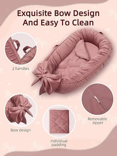EAQ Baby Nest Pod for Newborn,Baby Sleep Pod Soft Breathable Napping or Traveling for 0-12 Months,Travel & Baby Essentials for newborn (Bean paste pink) thumbnail 4