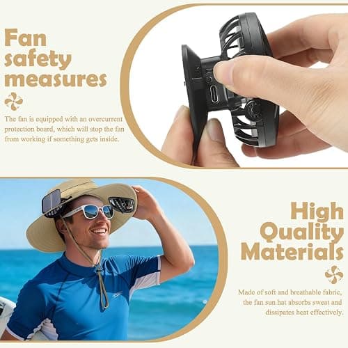 Berlune Sun Hat with 2 Solar Fan Wide Brim Fishing Bucket Hat USB & Solar for Men Women UPF 50+ Cooling for Fishing Beach thumbnail 5