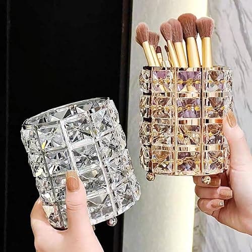 JOSALINAS Golden Crystal Makeup Brushes Holder Organizer for Cosmetics Comb Brushes, Eyebrow Pen Pencil Storage Case Container, Golden thumbnail 9