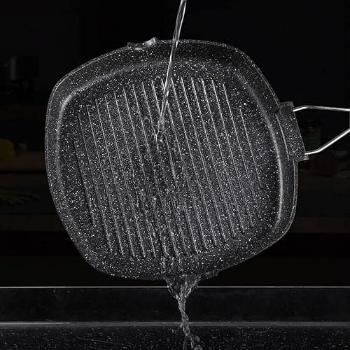 MasonOL20 Non-stick Grill Pan with Folding Handle for Meat, Fish and Vegetables For All Heat Sources 24cm/9.4IN for Stove Tops, Induction, Black thumbnail 7