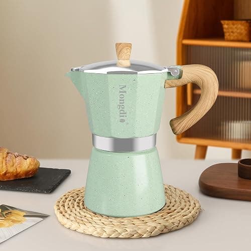 Mongdio Stovetop Espresso Maker Moka Pot, Cuban Coffee Maker Stove top coffee maker Moka Italian Espresso Greca Coffee Maker Brewer Percolator, 6 Espresso Cups, 10 oz - Green thumbnail 2