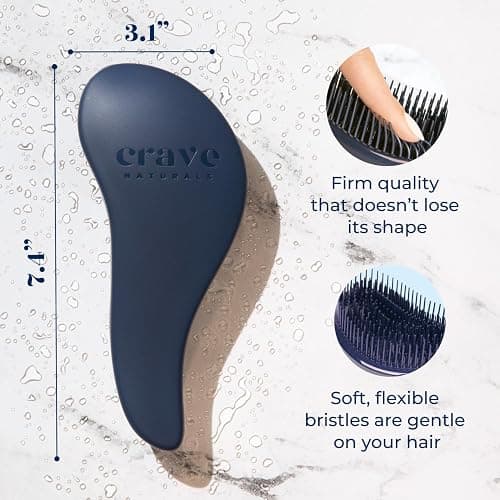 Crave Naturals Glide Thru Hair Brush - Detangler Brush for Curly, Straight, Wet or Dry Hair - Gentle Detangling Brushes for Adults, Kids, Toddlers - Hair Accessories for Women, 7.5"x3" - Blue thumbnail 3