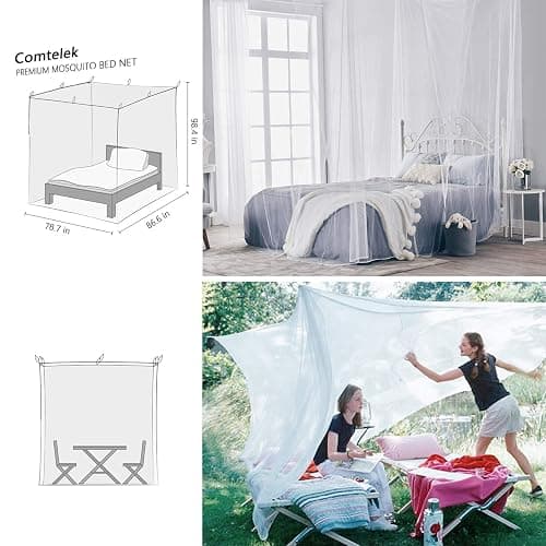 Bed Canopy, Canopy Bed Curtains Bed Drapes for Full Queen King Size Bed Mosquito Net Bed Canopy Curtains for Patio Indoor Outdoor Room Decor Screen Netting Canopy Curtains White thumbnail 2
