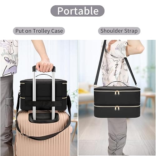Nail Polish Organizer Bag Holds 50+ Bottles (15ml/0.5 fl.oz) &UV Nail Lamp | Portable Durable Gel Polish Travel Case Bag for Nail Suppiles, Gifts for Women, Manicurist Nail Kit Bag, PU Leather Black thumbnail 6