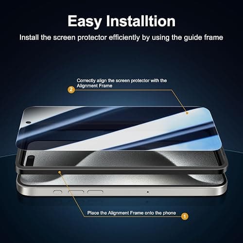 NEW'C 3 Pack Privacy Screen Protector for iPhone 15 Pro Max (6.7 inches), Anti-Spy Tempered Glass Film,Case Friendly Ultra Resistant, Balanced 28-Degree Privacy Angle-Easy installation tool included thumbnail 5