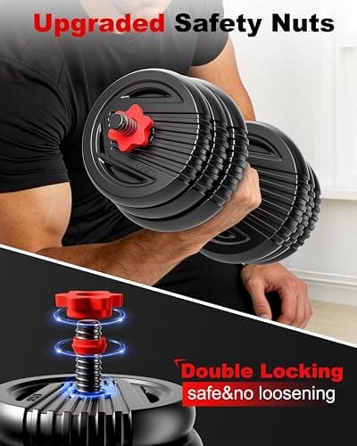 UNNMIIY Adjustable Dumbbells, 20/30/45/70/90lbs Free Weight Set with Connector,5 in1 Dumbbells Set Used as Barbell,Kettlebells,Push up Stand,Fitness Exercises for Home Gym Suitable Men/Women thumbnail 6