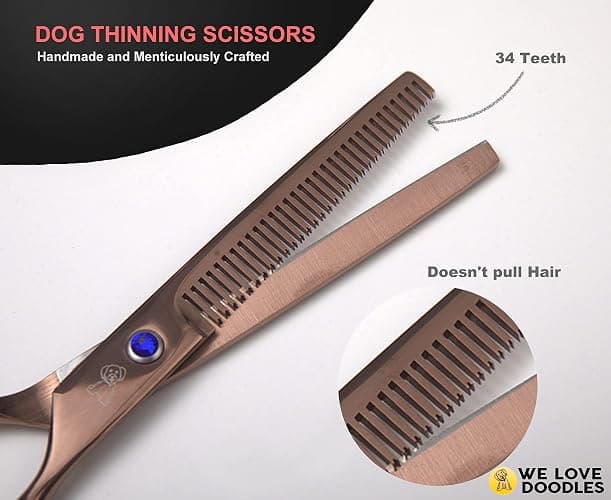 Dog Grooming Scissors Kit - Best Tools for Goldendoodles, Poodles & Doodles - Straight, Curved & Thinning Shears - Golden Doodle Grooming Kit - Professional Grade Steel, 4 Pc Set [We Love Doodles] thumbnail 7