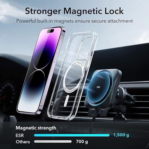ESR for iPhone 14 Pro Case, Compatible with MagSafe, Shockproof Military-Grade Protection, Yellowing Resistant, Magnetic Classic Hybrid Case (HaloLock), Clear thumbnail 3