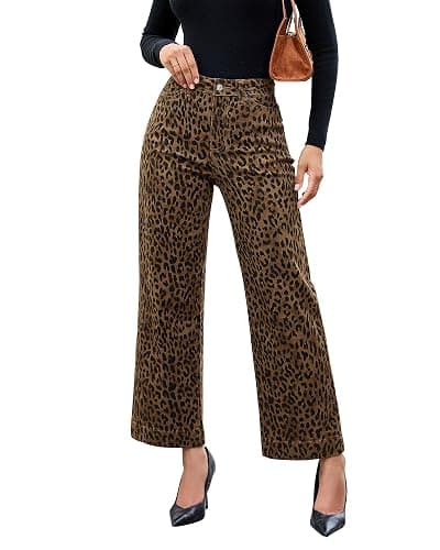 luvamia Wide Leg Jeans Woman Trendy High Waisted Leopard Cheetah Print Ankle Length Stretchy Denim Pants with Pockets - Image 1