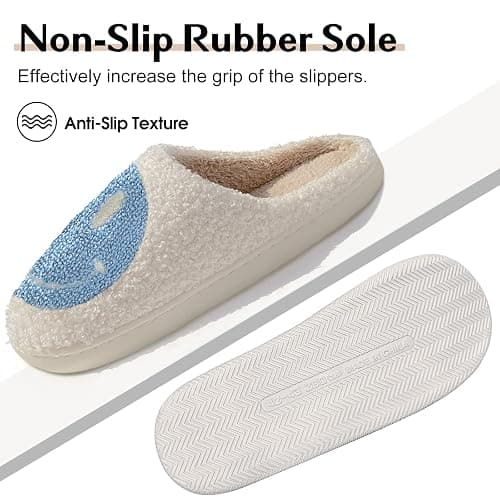Bevaney Smile Face Slippers for Women - Soft Plush Retro Preppy Slip-on Comfortable Indoor/Outdoor Shoes thumbnail 4