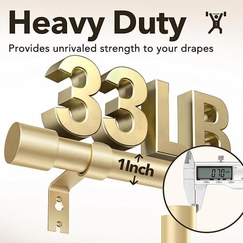 IFELS Heavy Duty Curtain Rods for Windows 66 to 120 Inch, 1 Inch Gold Curtain Rod Adjustable, Decorative Long Curtains Rods with Metal Finials, Easy Installation and Modern Design (A2,Gold,30"-120") thumbnail 6